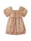 Girls' Dotted Crumpled Organza with Ruched Bodice and Bubble Sleeves Waisted Dress