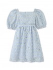 Girls' Geometric Eyelet Empire Puff Sleeves Dress with Sash