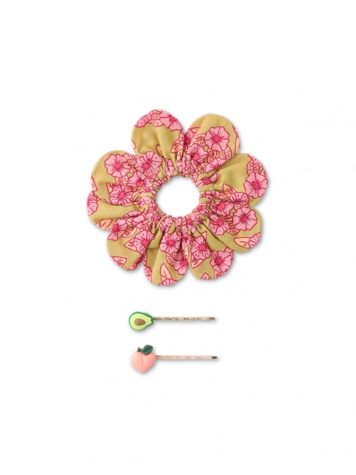 Girls' Flower Scrunchie And Clip Set