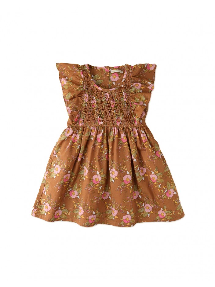 Girls' Diamond Smocked Dress With  Ruffled Sleeves
