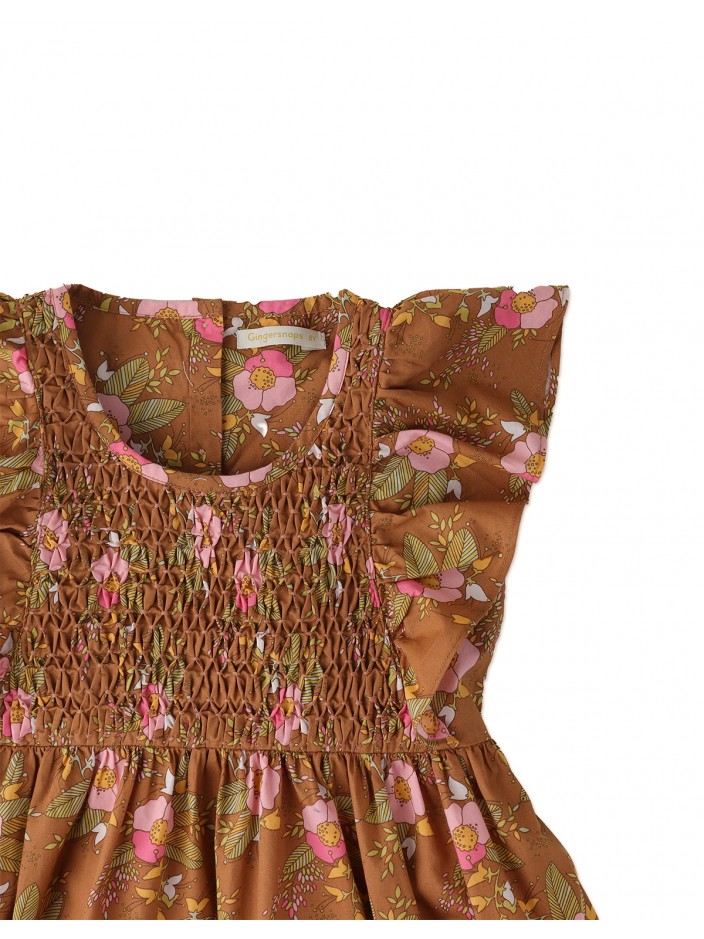 Girls' Diamond Smocked Dress With  Ruffled Sleeves