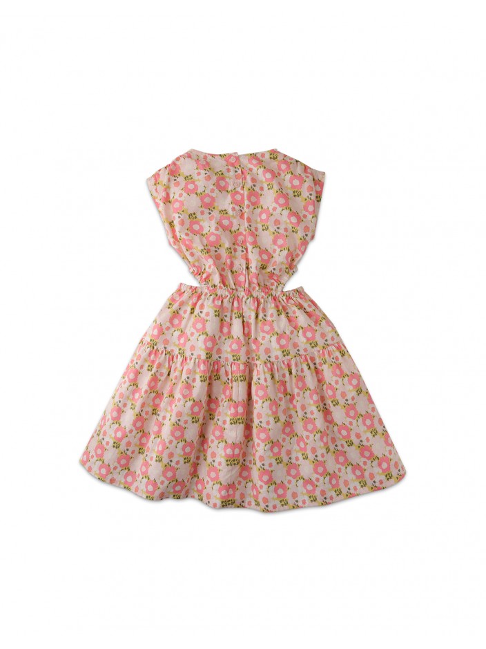 Girls' Floral Print  Dress With Ties And Side Cut Outs