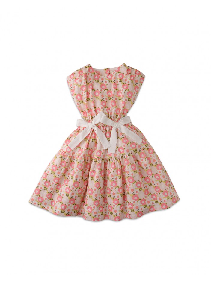 Girls' Floral Print  Dress With Ties And Side Cut Outs