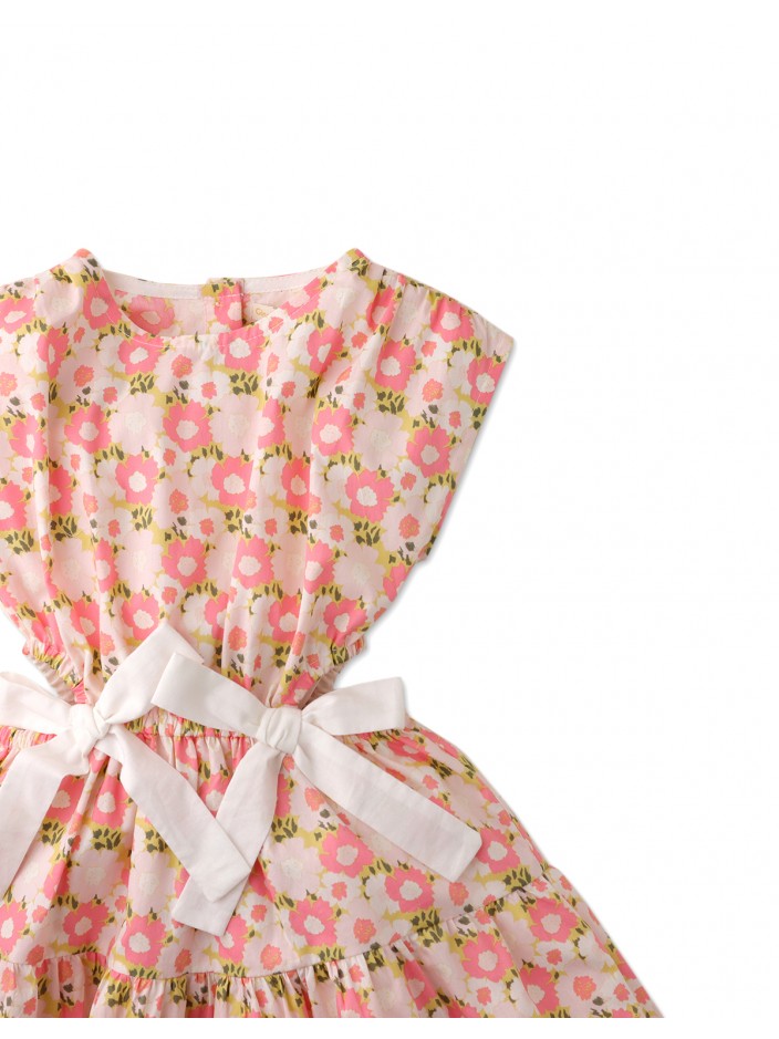 Girls' Floral Print  Dress With Ties And Side Cut Outs