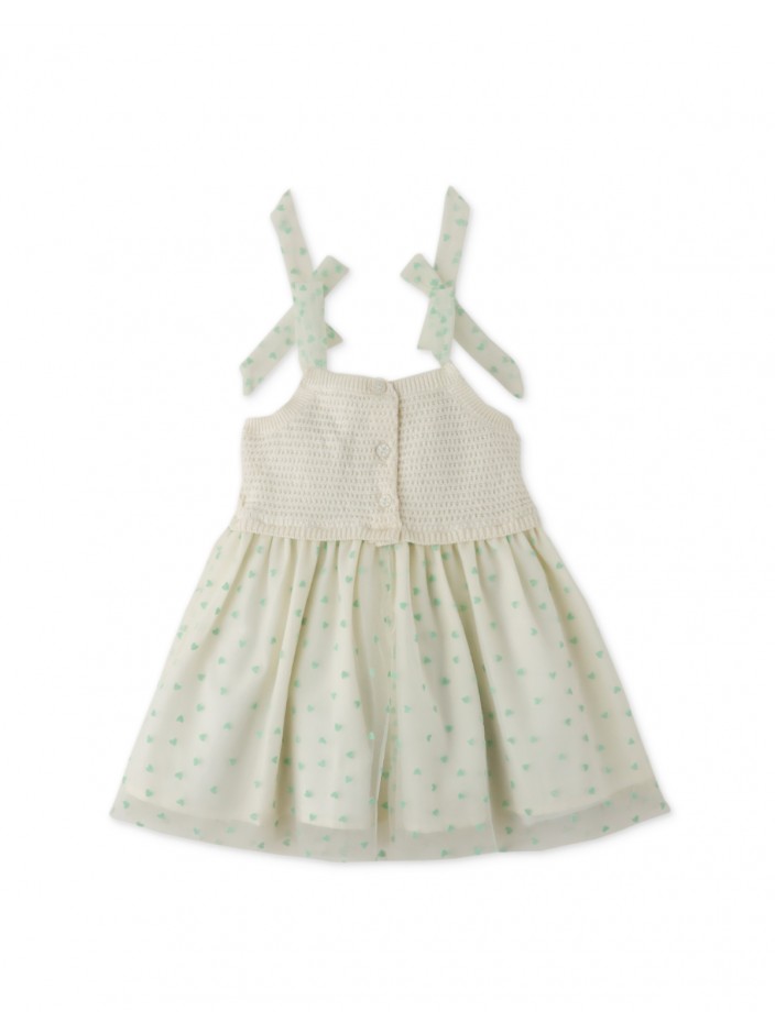 Baby Girls' Knitted Top & Heart Printed Tulle Dress Combi With Bow