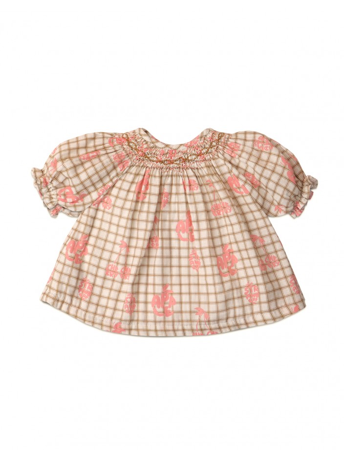 Baby Girls' Fruit Print Smocked Blouse With Braided Ties