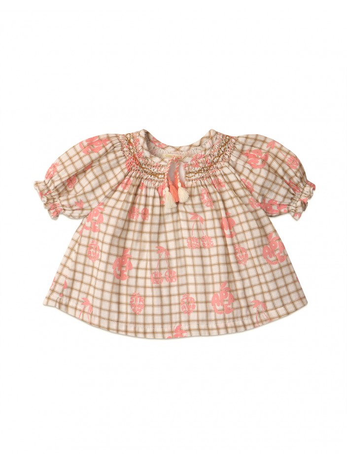 Baby Girls' Fruit Print Smocked Blouse With Braided Ties