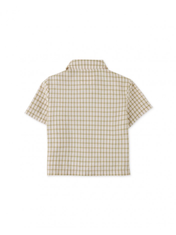 Baby Boys' Crumpled Cotton Checks Short Sleeves Shirt W/ Embroidery