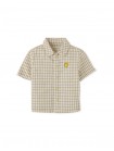 Baby Boys' Crumpled Cotton Checks Short Sleeves Shirt W/ Embroidery