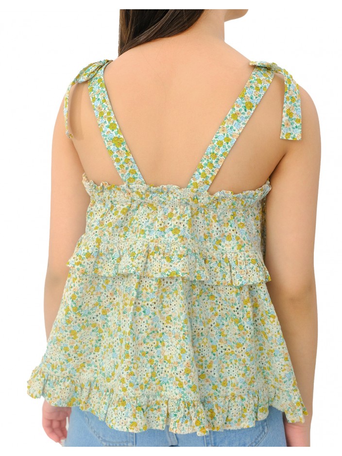 Girls' Floral Print Eyelet Tiered Swing Top