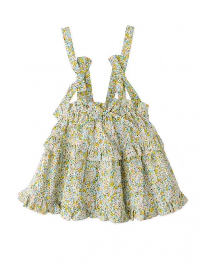 Girls' Floral Print Eyelet Tiered Swing Top