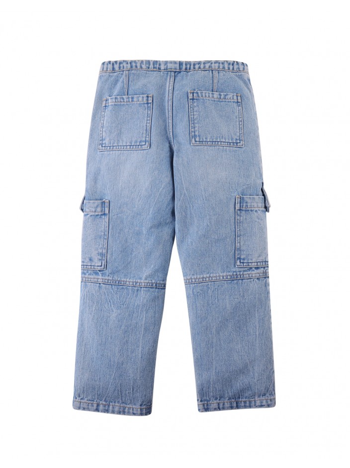 Boys' Loose Straight Cargo Jeans W/ Flat Herring Bone Cord