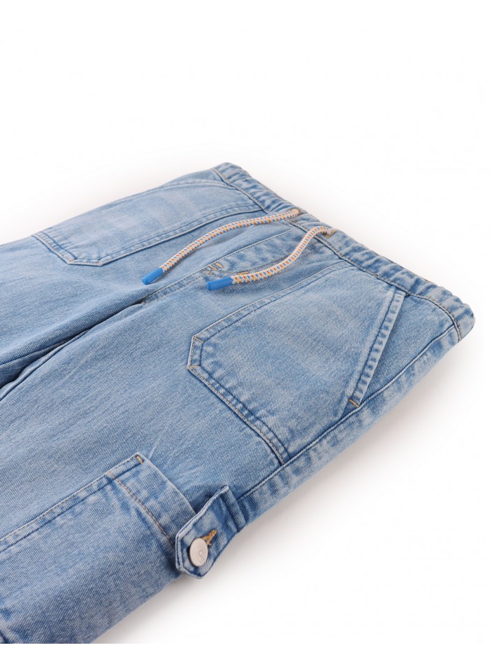 Boys' Loose Straight Cargo Jeans W/ Flat Herring Bone Cord