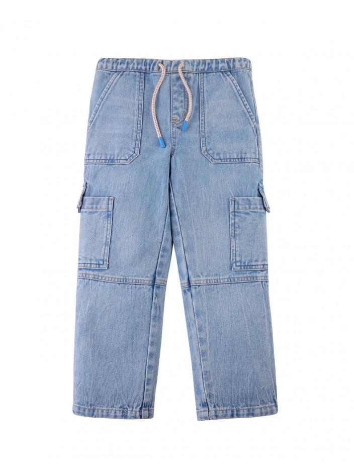 Boys' Loose Straight Cargo Jeans W/ Flat Herring Bone Cord