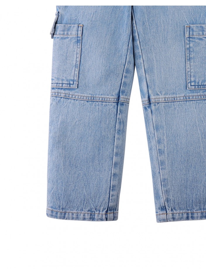 Boys' Loose Straight Cargo Jeans W/ Flat Herring Bone Cord