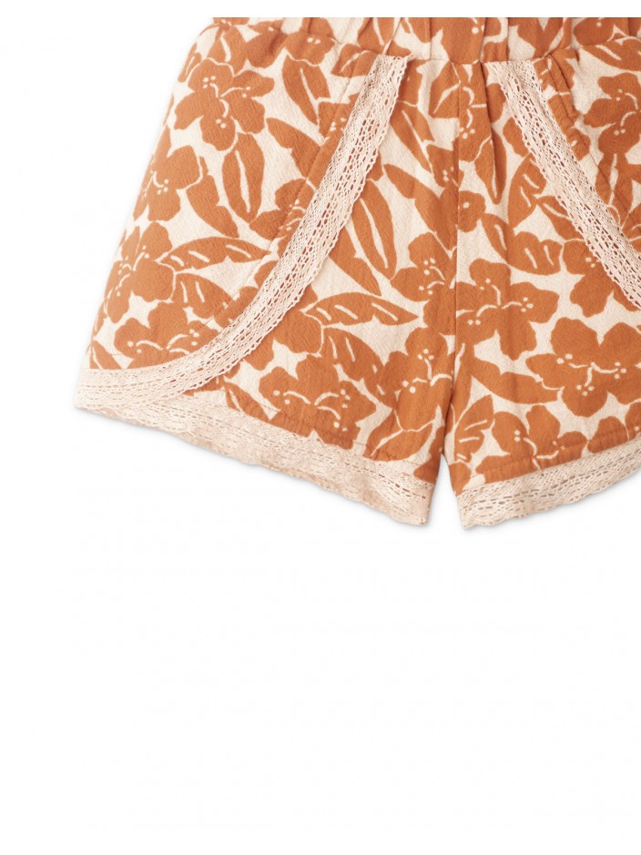 Girls' Floral Print  Shorts With Lace Trims