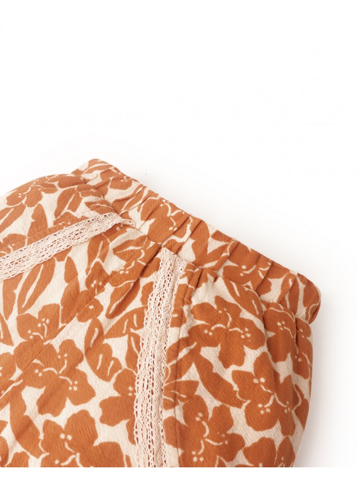 Girls' Floral Print  Shorts With Lace Trims