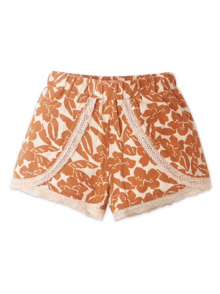 Girls' Floral Print  Shorts With Lace Trims