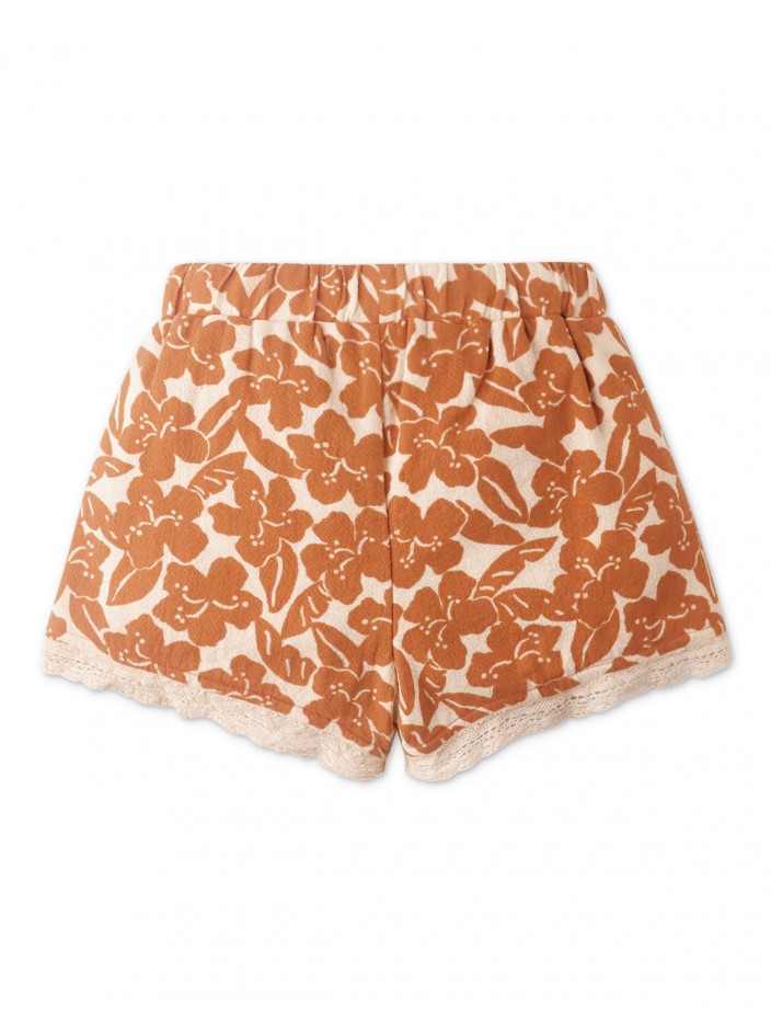 Girls' Floral Print  Shorts With Lace Trims