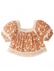 Girls' Floral Print Lace Cut Out Blouse
