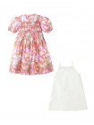 Girls Printed Smocked Dress With Puff Sleeves And Inner Camisole