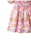 Girls Printed Smocked Dress With Puff Sleeves And Inner Camisole