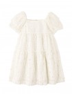 Girls Eyelet Dress With Puff Sleeves And Tiered Bottom