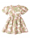 Girls Floral Print Waisted Dress With Puff Sleeves And Side Cut Outs