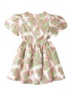 Girls Floral Print Waisted Dress With Puff Sleeves And Side Cut Outs