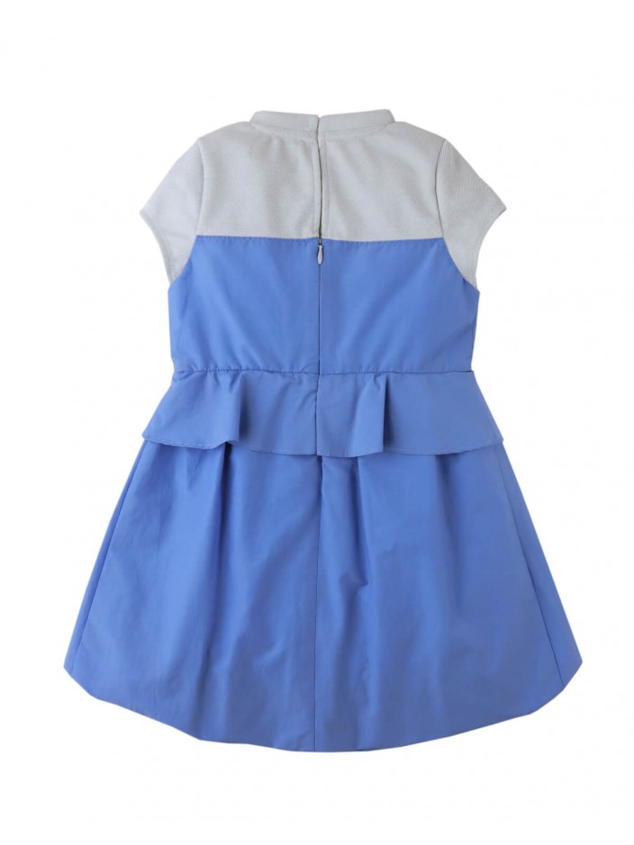 Girls' Bethel Mock Tee Bubble Dress Blue With Rose Applique & Peplum