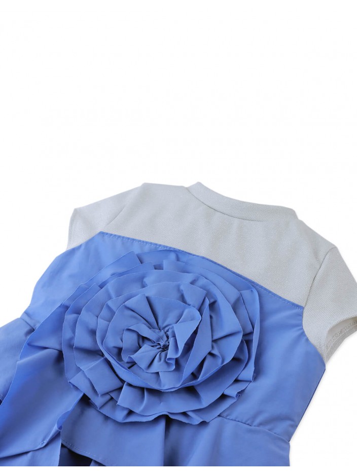 Girls' Bethel Mock Tee Bubble Dress Blue With Rose Applique & Peplum