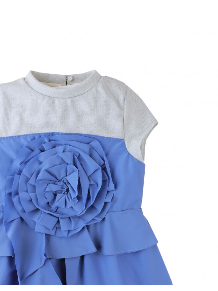 Girls' Bethel Mock Tee Bubble Dress Blue With Rose Applique & Peplum