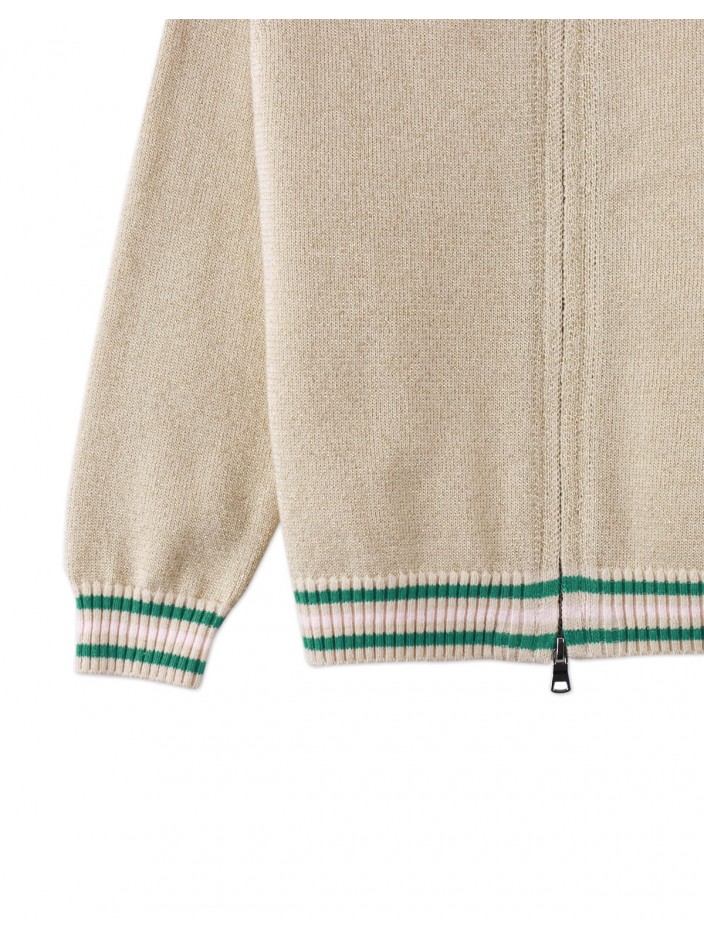 Girls' Zelda  Knit Jacket Shimmery Gold With Stripey Ribbing