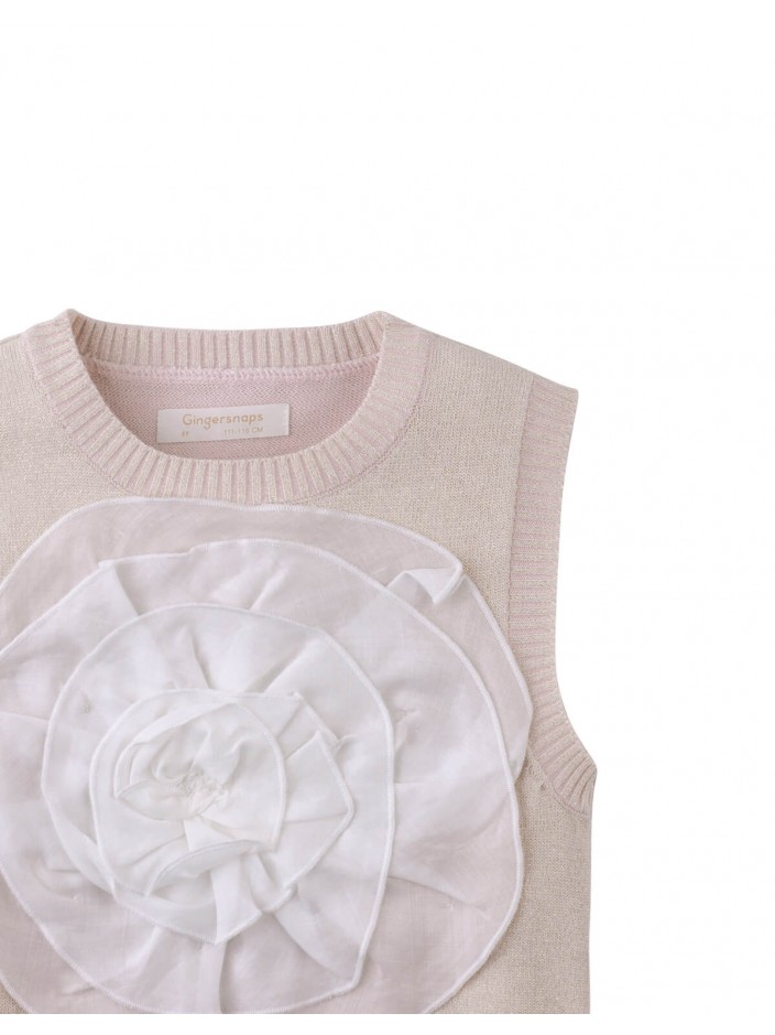 Girls' Stefania Vest Pink With Oversized Contrast Flower