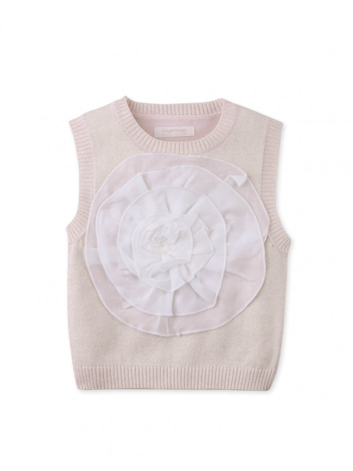 Girls' Stefania Vest Pink With Oversized Contrast Flower