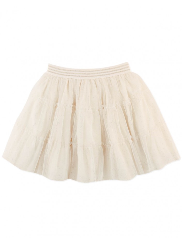 Girls' Poppy Tierred Skirt Shimmery Cream With Stripey Waistband