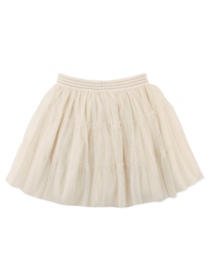 Girls' Poppy Tierred Skirt Shimmery Cream With Stripey Waistband