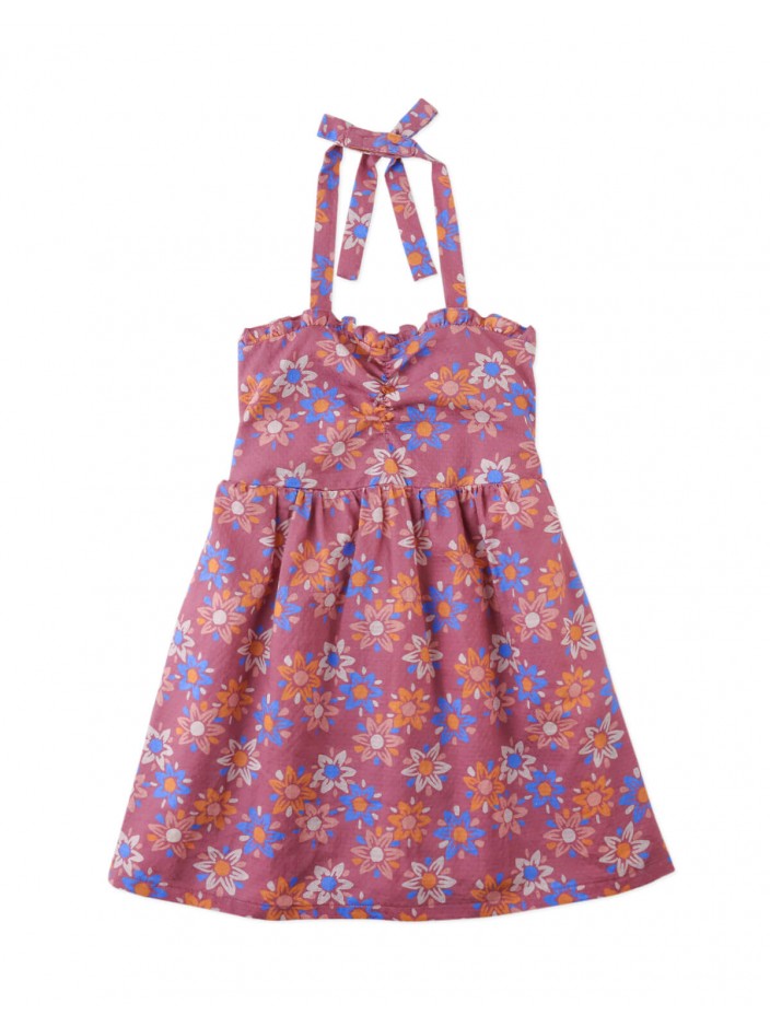 Samantha Floral Batik Halter Dress With Ruffles