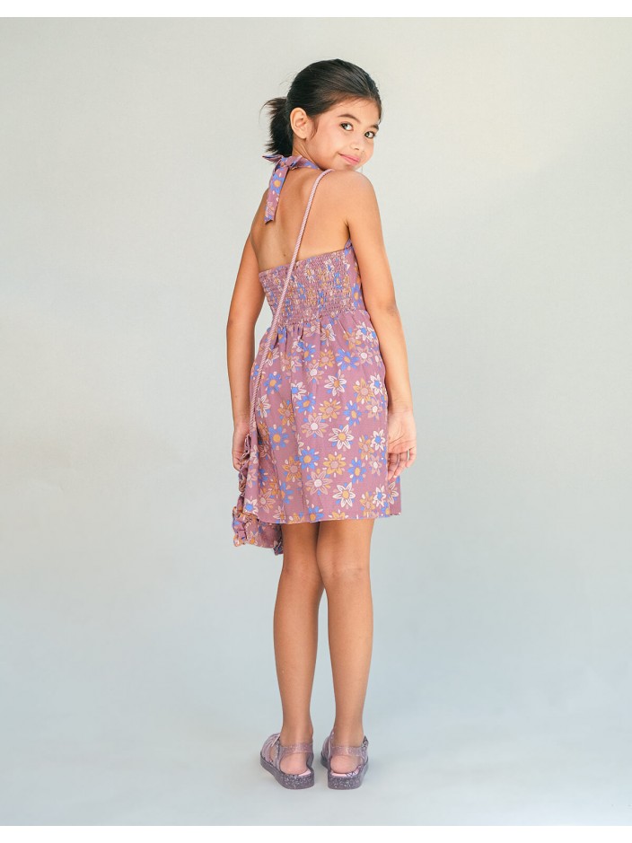 Samantha Floral Batik Halter Dress With Ruffles