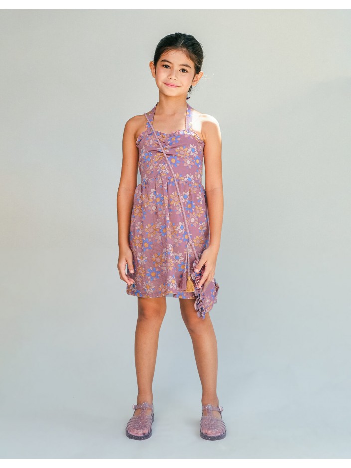 Samantha Floral Batik Halter Dress With Ruffles