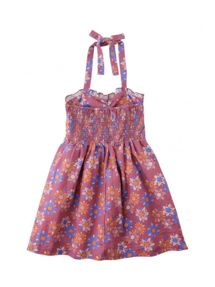 Samantha Floral Batik Halter Dress With Ruffles