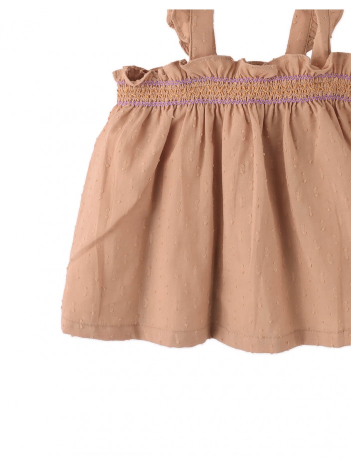 Baby Kaya Strappy Textured Cotton Tunic Blouse With Smocking Details