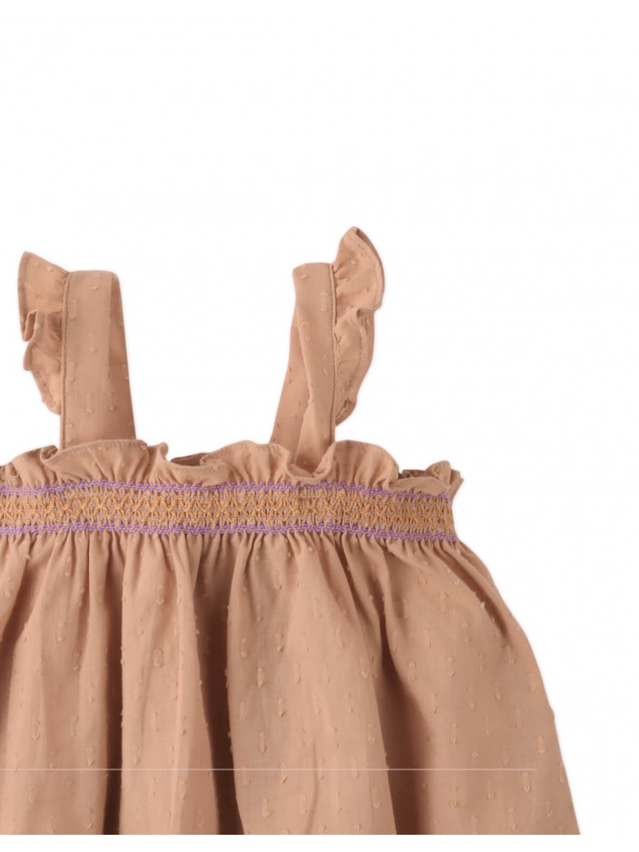 Baby Kaya Strappy Textured Cotton Tunic Blouse With Smocking Details