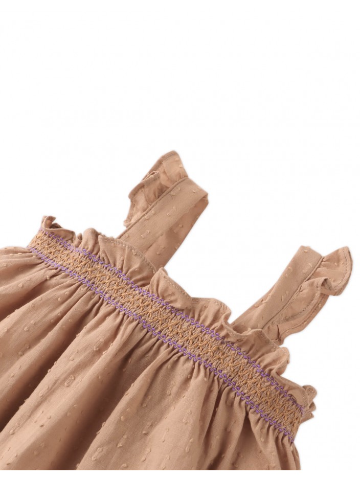 Baby Kaya Strappy Textured Cotton Tunic Blouse With Smocking Details