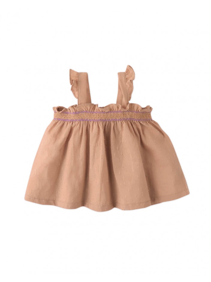 Baby Kaya Strappy Textured Cotton Tunic Blouse With Smocking Details