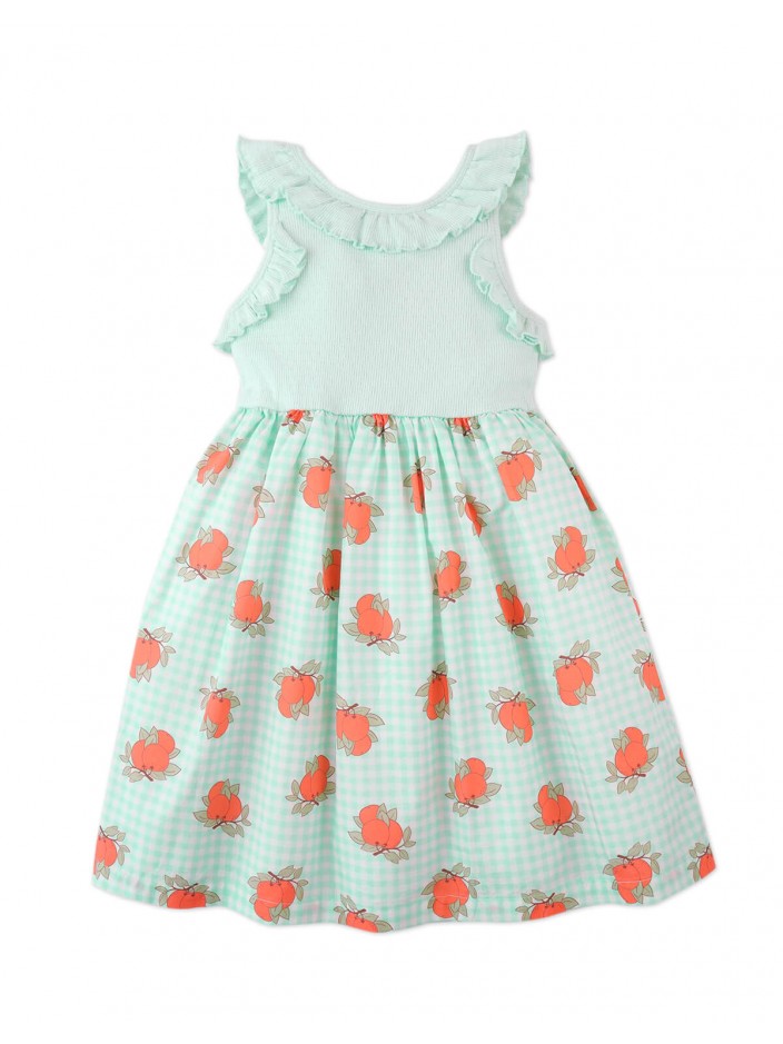 Jessie Frilled Pointelle Bodice Dress with Orange Gingham Print Bottom.