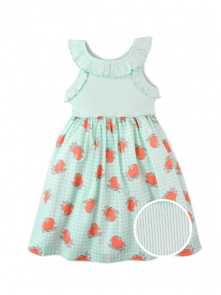 Jessie Frilled Pointelle Bodice Dress with Orange Gingham Print Bottom.