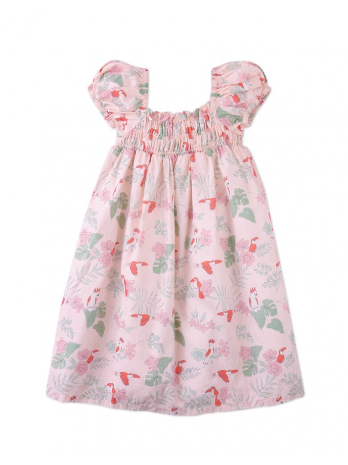 Renée All-Over Print Woven Dress with a Smocked Bodice and Puff Sleeves.