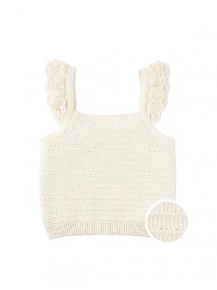 Ciara Textured Shell Top with Scalloped Ruffle Sleeves