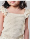 Ciara Textured Shell Top with Scalloped Ruffle Sleeves